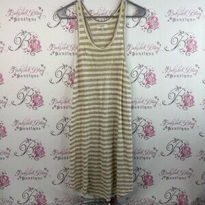 Community Aritzia dress stripes 100% Linen Striped Tank  tan beige cream white